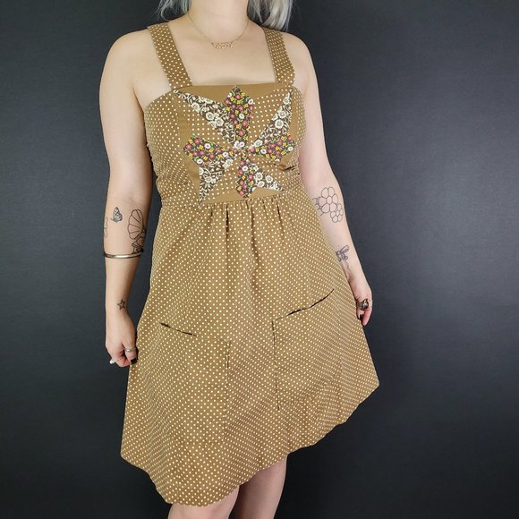 Vintage Dresses & Skirts - ❗️SOLD❗️70s Polka Dot Floral Patchwork Pinafore Dress